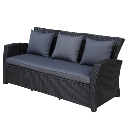 Mondawe 4-Piece Wicker Outdoor Patio Conversation Set Sofa Set with Dark Grey Cushions-Mondawe