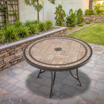 Mondawe 48-In Patio Round Tile-Top Dining Table with Umbrella Hole-Mondawe