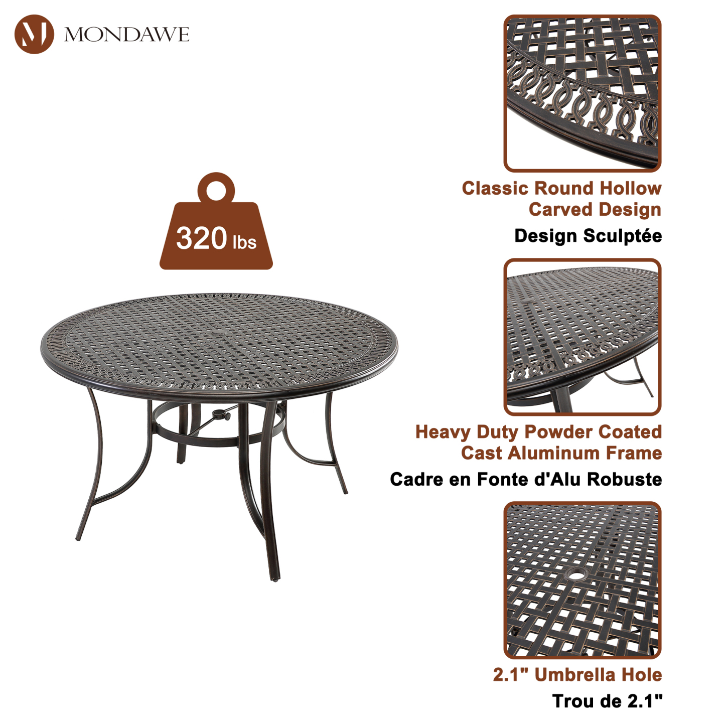 Mondawe Round Cast Aluminum Dining Bar High Table with Umbrella Hole(Black Gold)-Mondawe