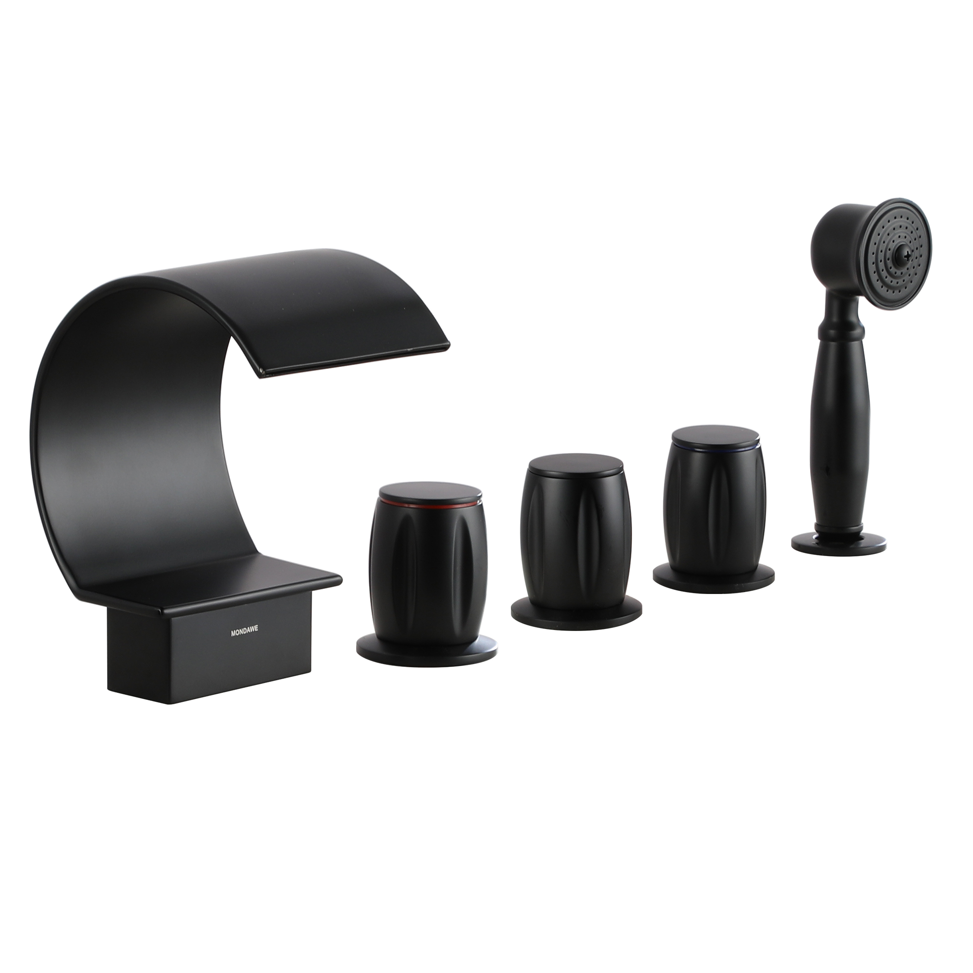 3-Handle Waterfall Wide-Spray High Pressure Tub and Shower Faucet in Matte Black With Valve