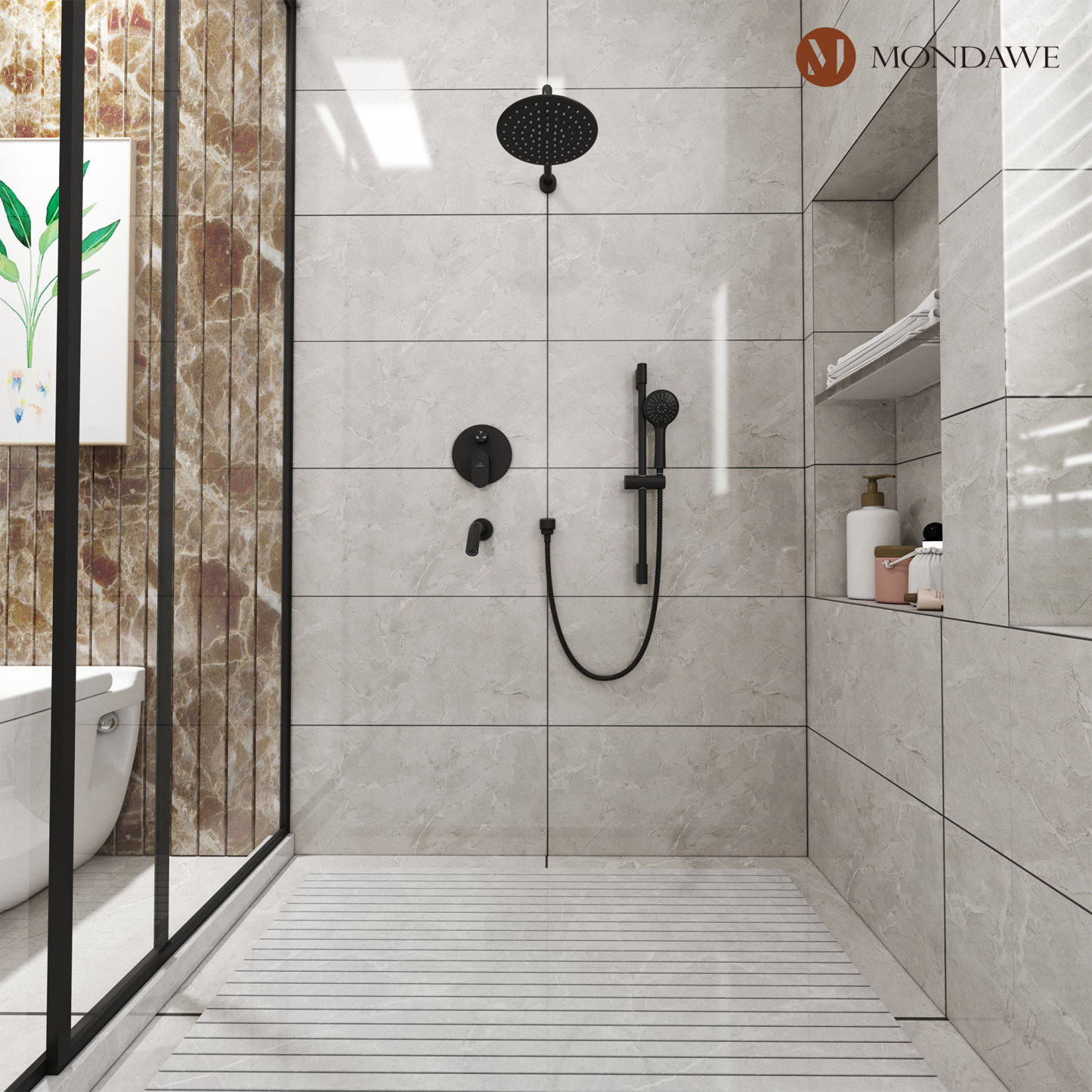 Mondawe Retro Series 3-Spray Patterns with 1.8 GPM 9 in. Rain Wall Mount Dual Shower Heads with Handheld and Spout in Brushed Nickel/ Black/ Bronze/Brushed Gold-Mondawe