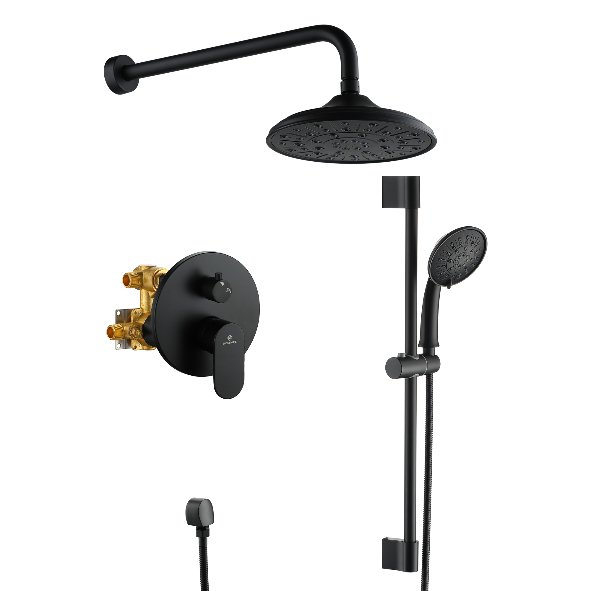 3815MBMondawe Retro Series 2-Spray Patterns with 1.8 GPM 8 in. Rain Wall Mount Dual Shower Heads with Handheld and Spout in Brushed Nickel/ Black/ Bronze/Brushed Gold-Mondawe