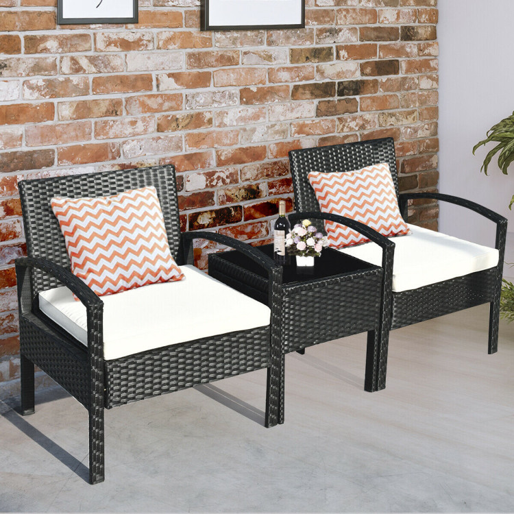 Mondawe 3 Pieces Outdoor Rattan Patio Conversation Set with Seat Cushions-Red-Mondawe
