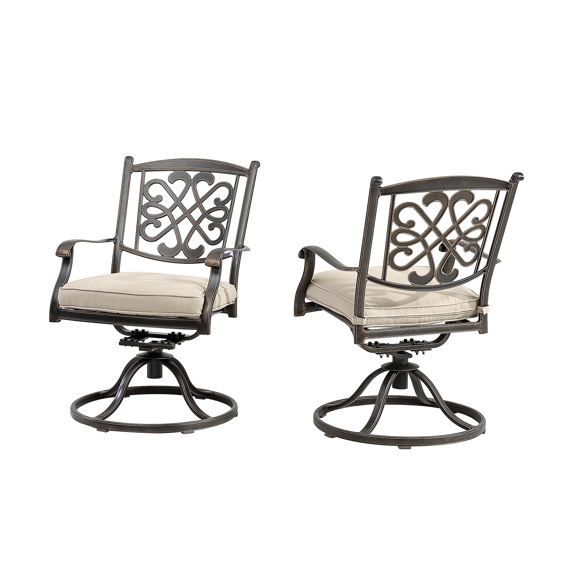 Mondawe 2/4Pcs Cast Aluminum Flower-Shaped Backrest Swivel Chairs in Beige/Orange