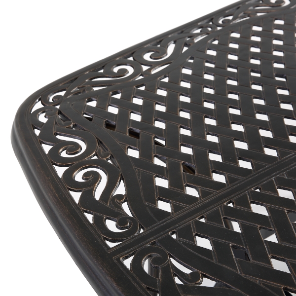Mondawe Rectangular Round Corner Cast Aluminum Dining Table with Umbrella Hole(Black Gold)-Mondawe