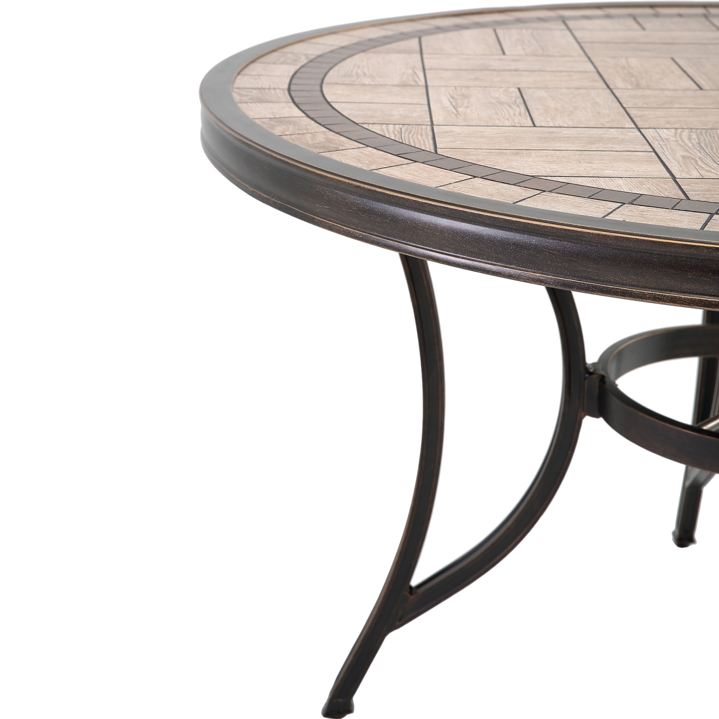 Mondawe 48-In Patio Round Tile-Top Dining Table with Umbrella Hole-Mondawe