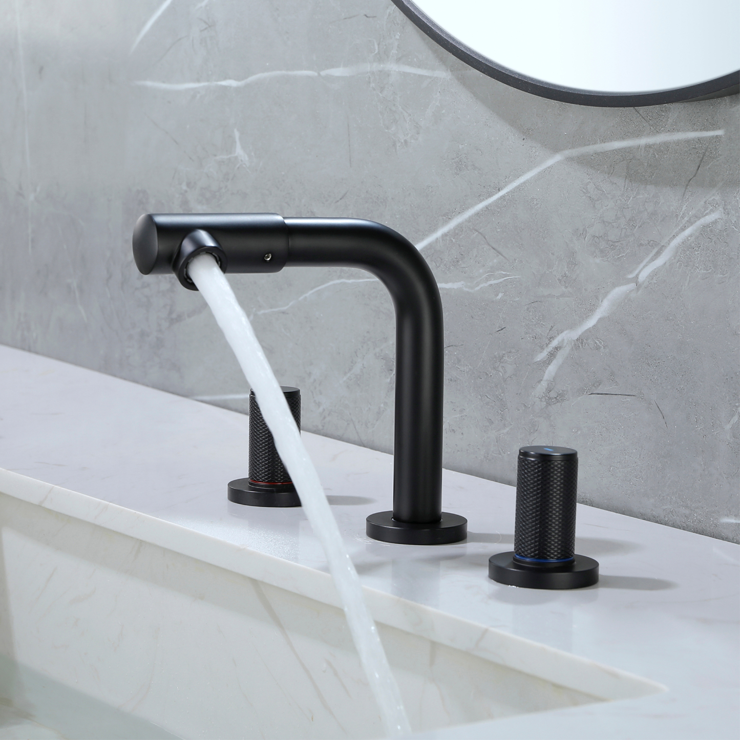 Mondawe Double Handle 8-Inch Center Wide-Spread Bathroom Faucet in Gold/Black/Nickel-Mondawe