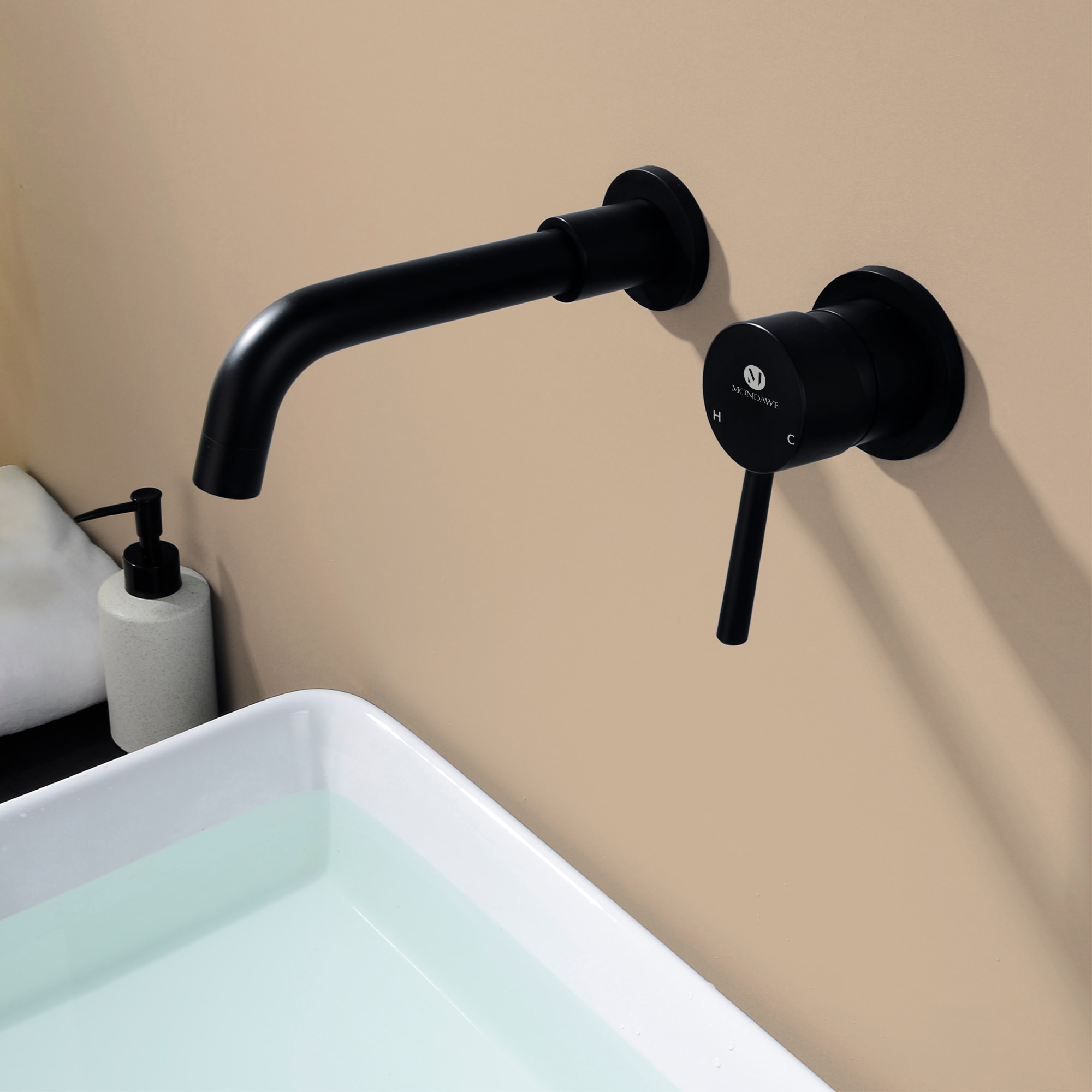 Mondawe Wall Mount Bathroom Sink Faucet Single Handle in Black/Gold-Mondawe
