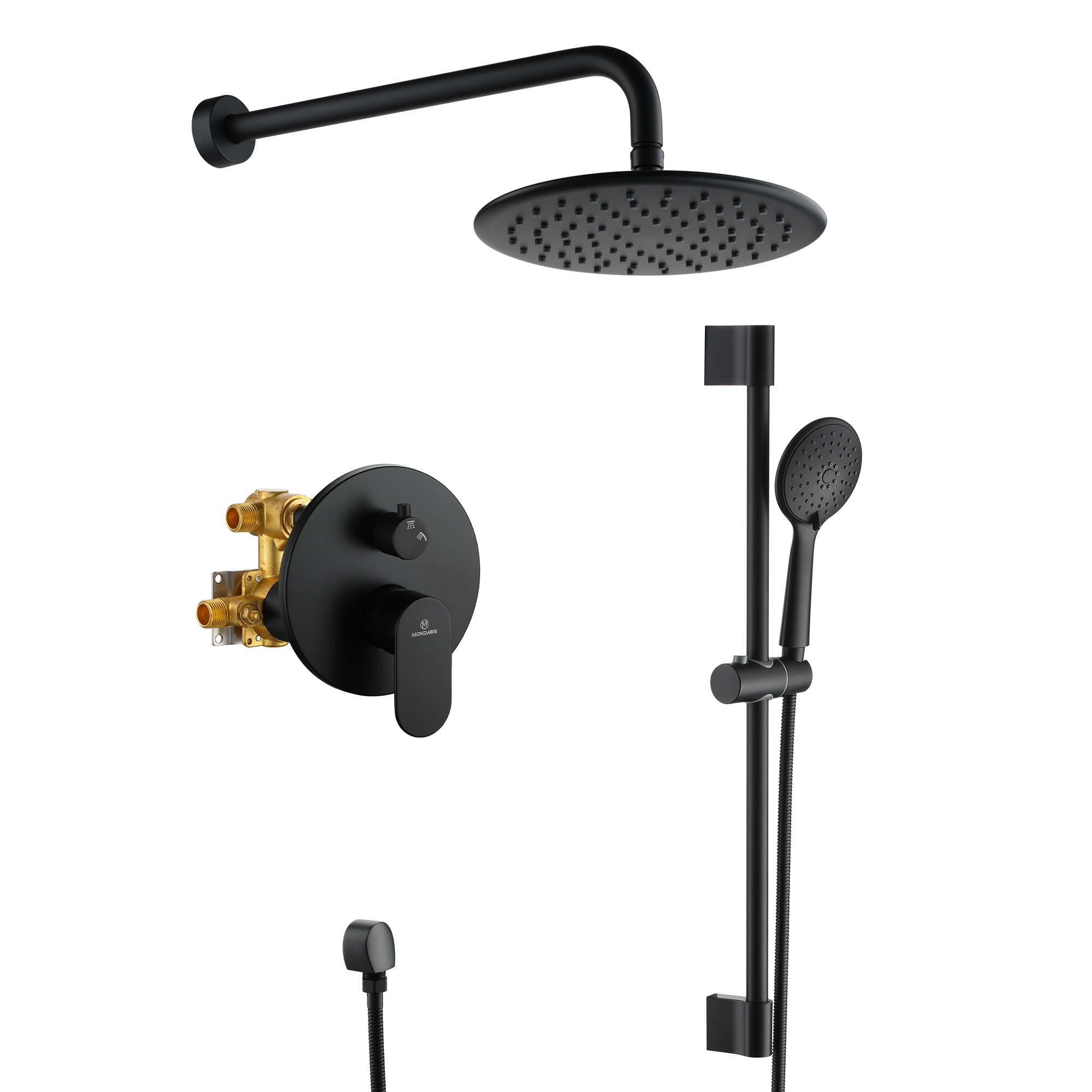 MB-Mondawe Retro Series 2-Spray Patterns with 1.8 GPM 9 in. Rain Wall Mount Dual Shower Heads with Handheld and Spout in Brushed Nickel/ Black/ Bronze/Brushed Gold-Mondawe