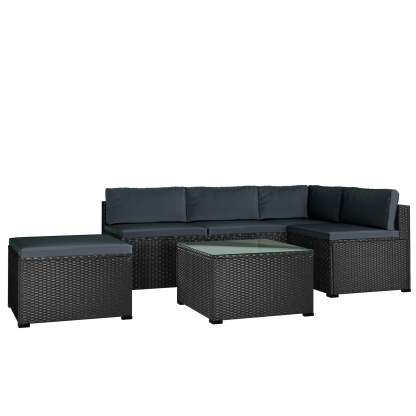 Mondawe 6-Piece Outdoor Furniture Set with PE Rattan Wicker, Patio Garden Sectional Sofa Chair, removable cushions (Black wicker, Beige cushion)-Mondawe