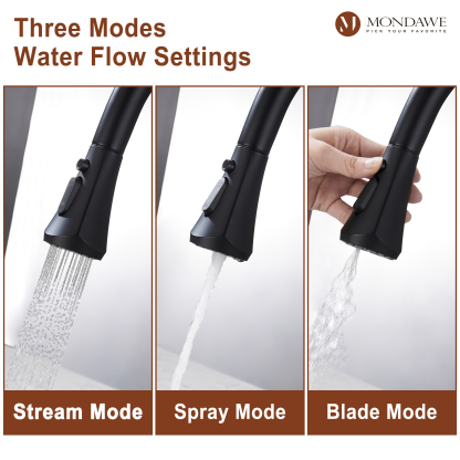 Mondawe 3-Funtion Spray Head Tulip Spray Wand High Arc Pull Down Single Handle Deck Mount Kitchen Faucet-Mondawe
