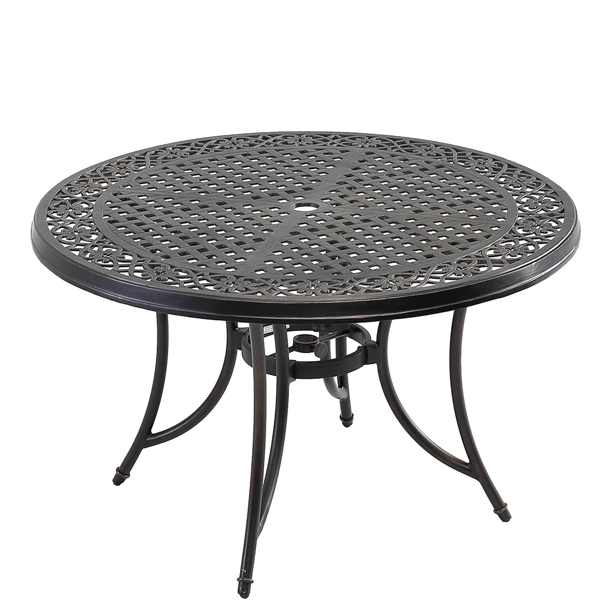 Mondawe Round Cast Aluminum Patio Dining Classic Pattern Table with 2.1 inch Umbrella Hole-Mondawe