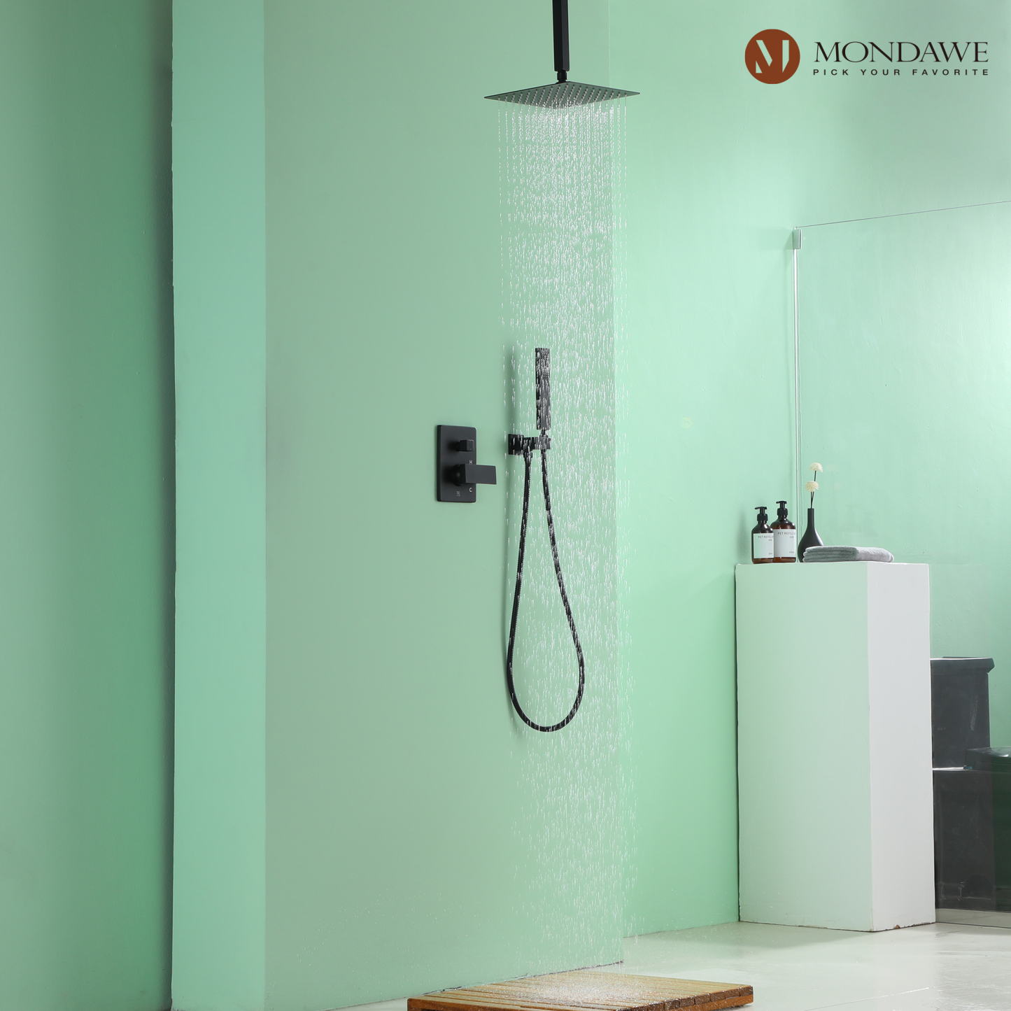 Mondawe 10 Inch Square Bathroom Shower Set(black, chrome, gold, nickel,  gun black)-Mondawe