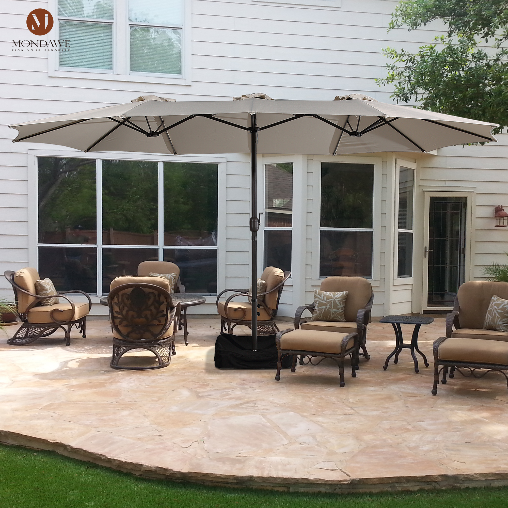 Mondawe 15ft Rectangular Patio Market Umbrella with Base and Crank-Mondawe