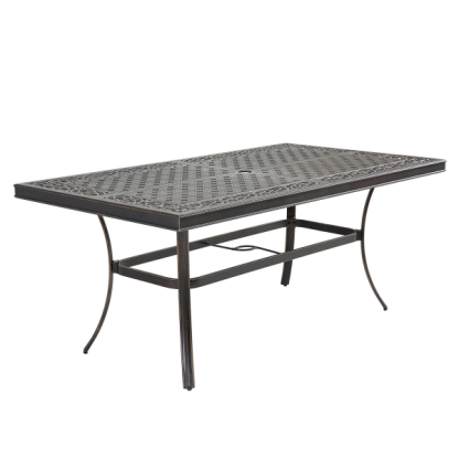 Mondawe Patio Rectangle Cast Aluminum Dining Table with Umbrella Hole (Black Gold)-Mondawe