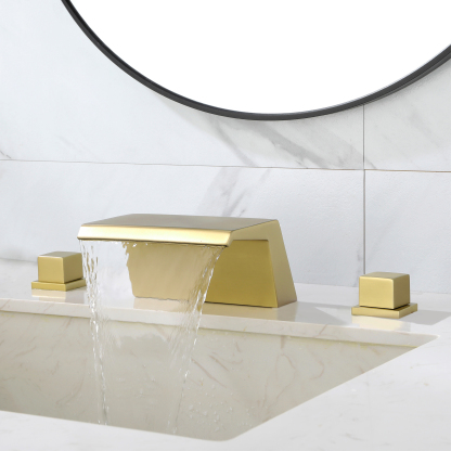 Mondawe Double Handle 8-Inch Center Wide-Spread Bathroom Faucet in Black/Gold/Nickel-Mondawe
