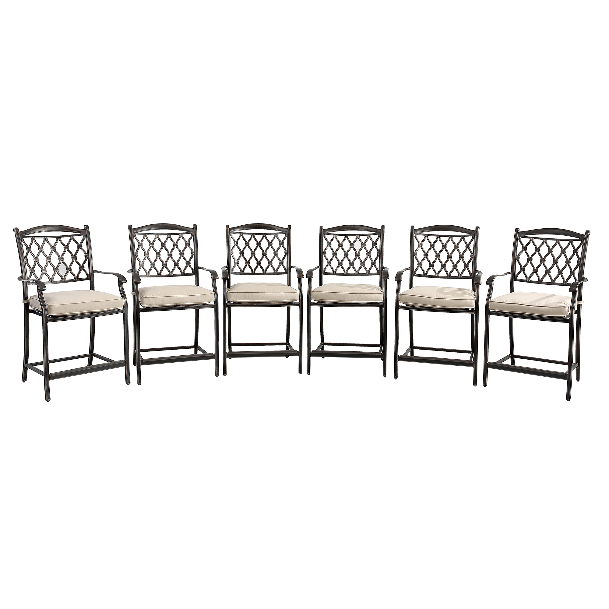 Mondawe 6 Pieces Cast Aluminum Diamond-Mesh Curved Backrest Dining Bar High Chairs in Orange/beige-Mondawe