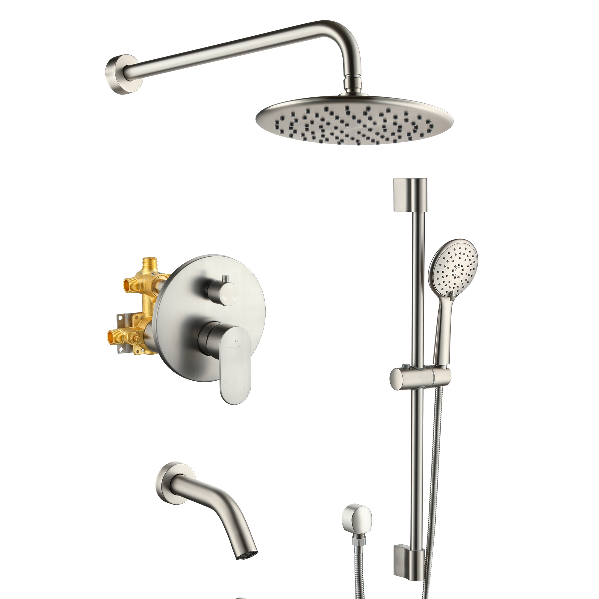 bn3-Mondawe Retro Series 2-Spray Patterns with 1.8 GPM 9 in. Rain Wall Mount Dual Shower Heads with Handheld and Spout