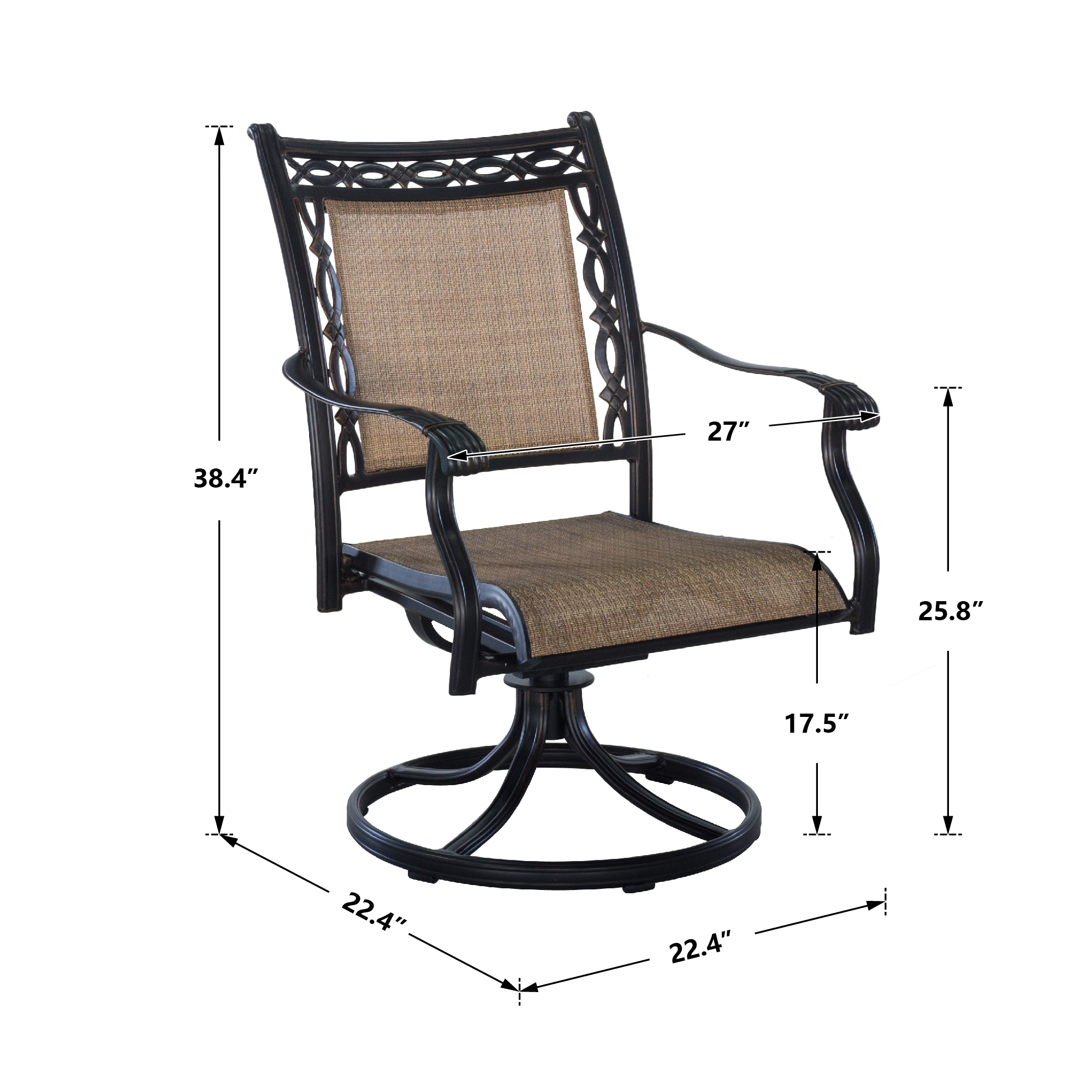 Classic 5 Piece Cast Aluminum Outdoor Dining Set with Swivel Sling Chairs Ceramic Tile Top