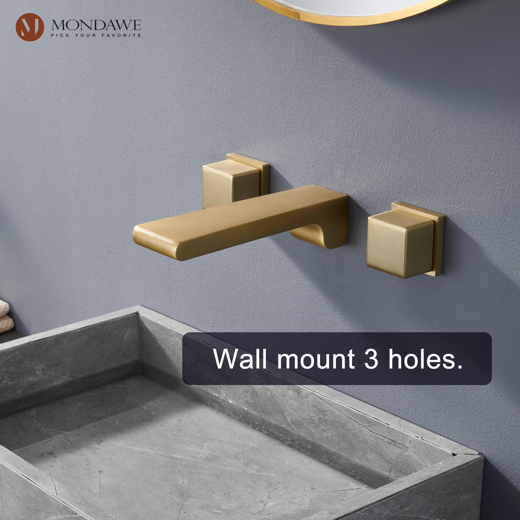 Mondawe Spot Free Widespread Wall Mount 3-Hole Sink  Water Tap with Double Handle-Mondawe