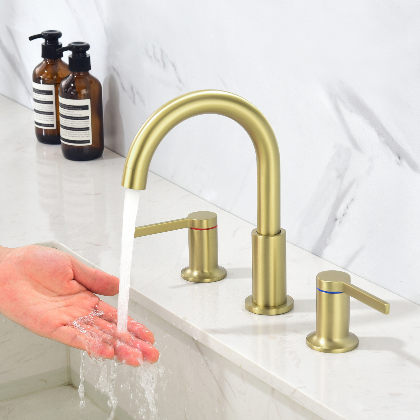 Mondawe Double Handle 8 Inch Brass 3 Hole Widespread Bathroom Sink Faucet in Black/Gold/Nickel-Mondawe