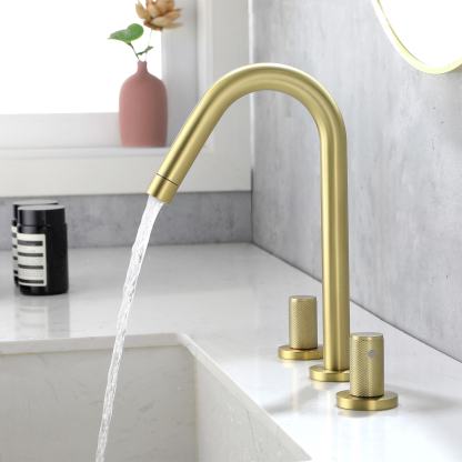 Mondawe Double Handle 8-Inch Center Wide-Spread Bathroom Faucet（Black/Gold/Nickel�?Mondawe