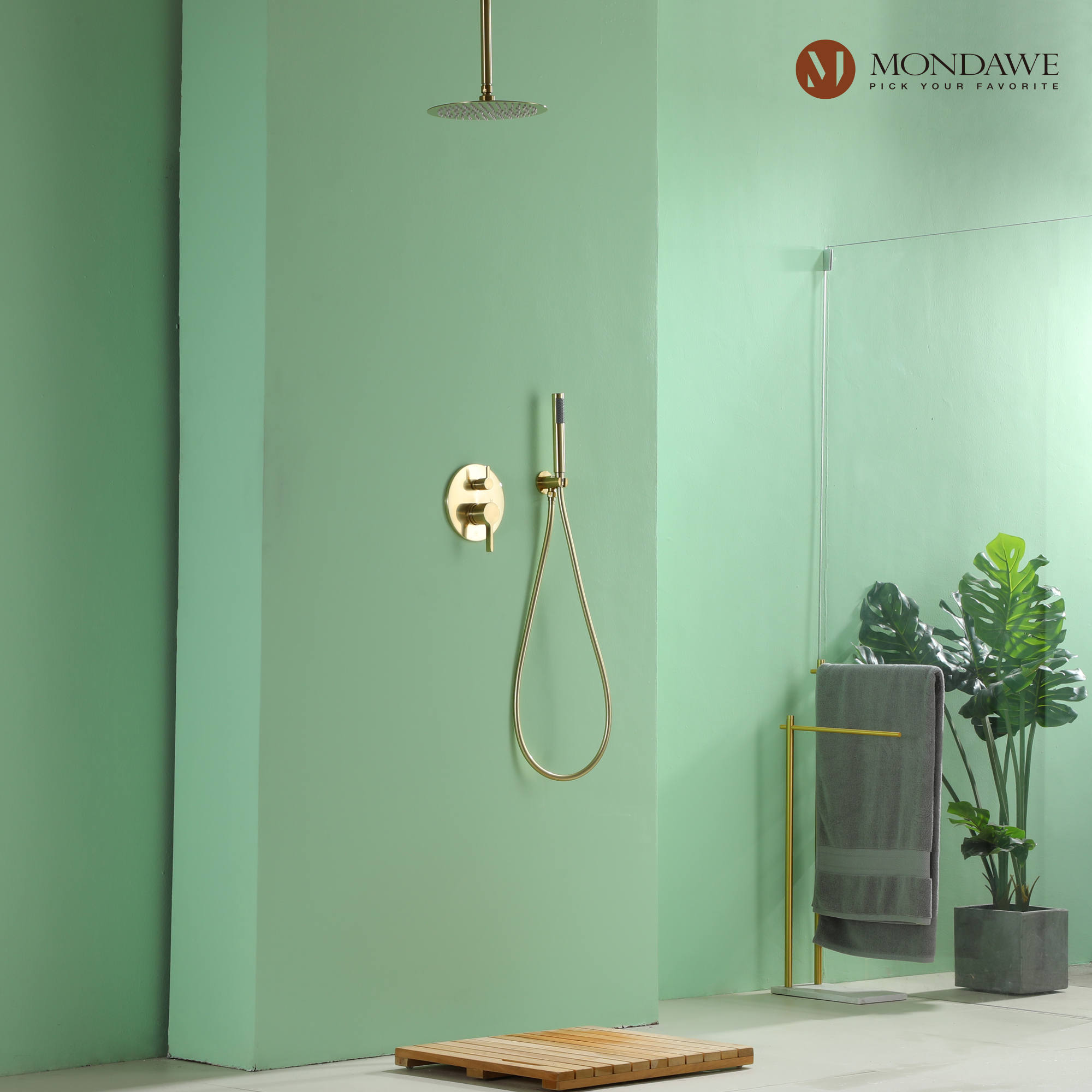 Mondawe 10 Inch Round Bathroom Shower Set in Nickel/Chrome/Black/Gold/Gun Black-Mondawe