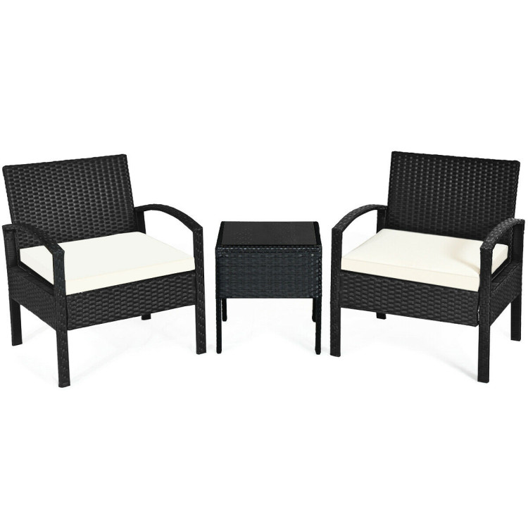 Mondawe 3 Pieces Outdoor Rattan Patio Conversation Set with Seat Cushions-Red-Mondawe