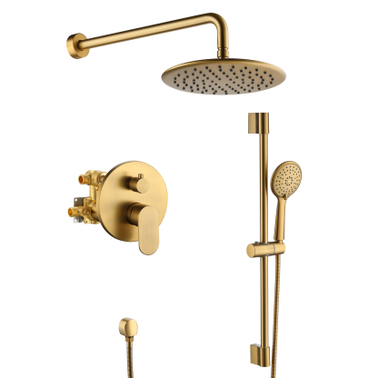 bg-Mondawe Retro Series 2-Spray Patterns with 1.8 GPM 9 in. Rain Wall Mount Dual Shower Heads with Handheld and Spout in Brushed Nickel/ Black/ Bronze/Brushed Gold-Mondawe