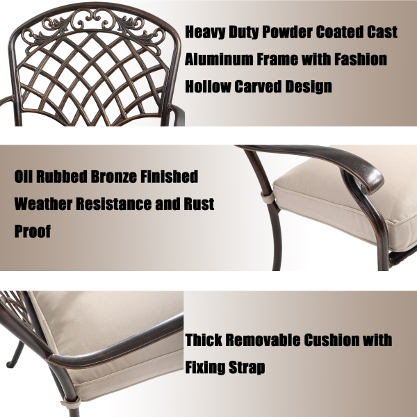 Mondawe 6-Piece Cast Aluminum Diagonal-Mesh Vines Backrest Dining Chairs in Beige/Orange-Mondawe