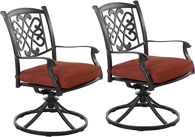 Mondawe Cast Aluminum Frame Patio Dining Swivel Chair with Cushion Set of 2-Mondawe