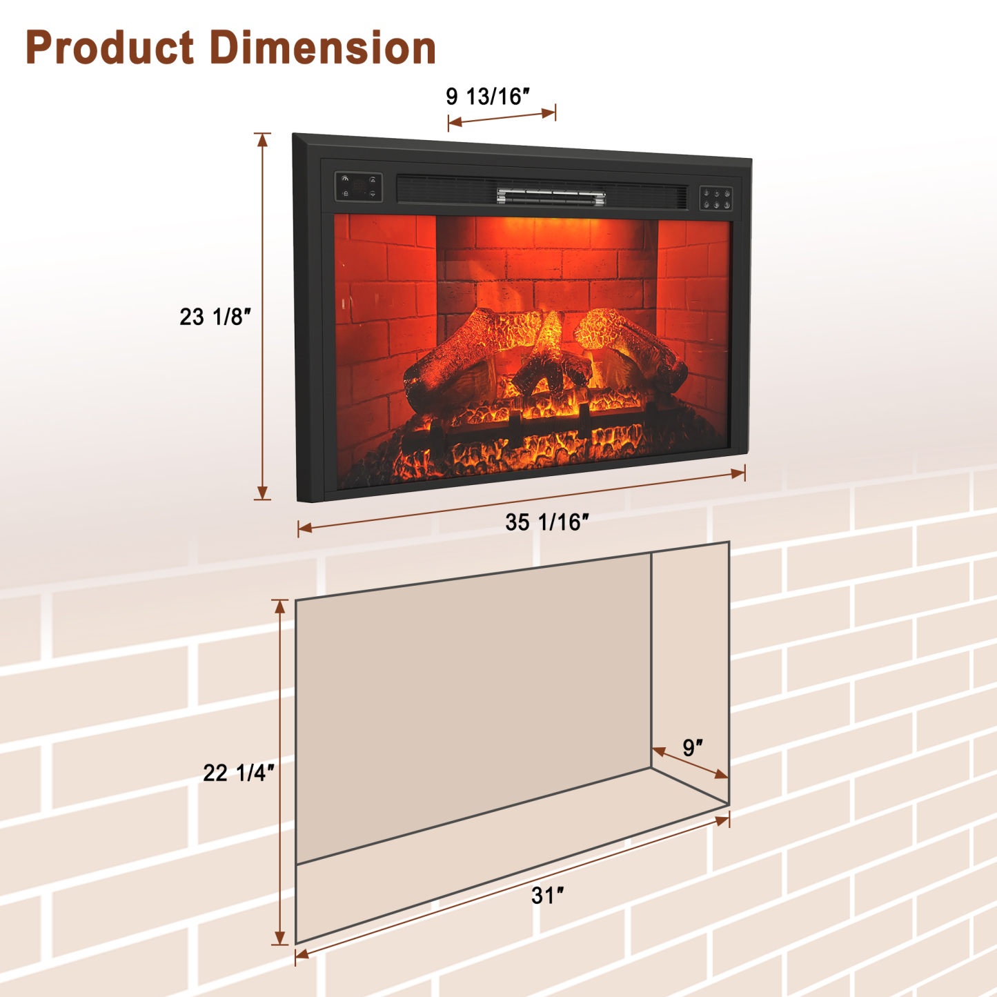 Mondawe 35 in. 5120 BTU Recessed Electric Fireplace with Remote Control & Double Overheat Protection-Mondawe