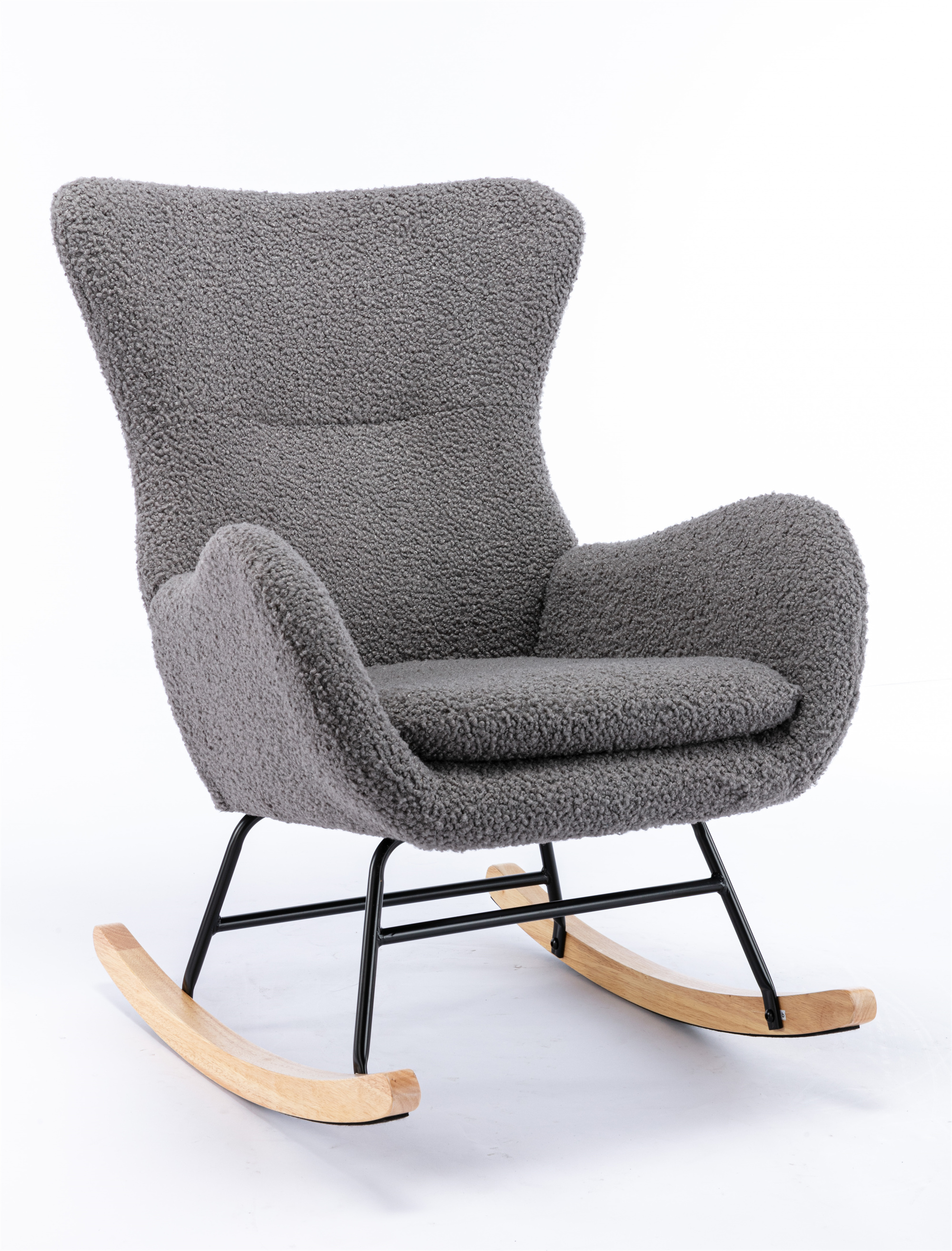 Mondawe Velvet Fabric Padded Seat Rocking Chair With High Backrest And Armrests Rocker Glider Chair for Nursery-Mondawe