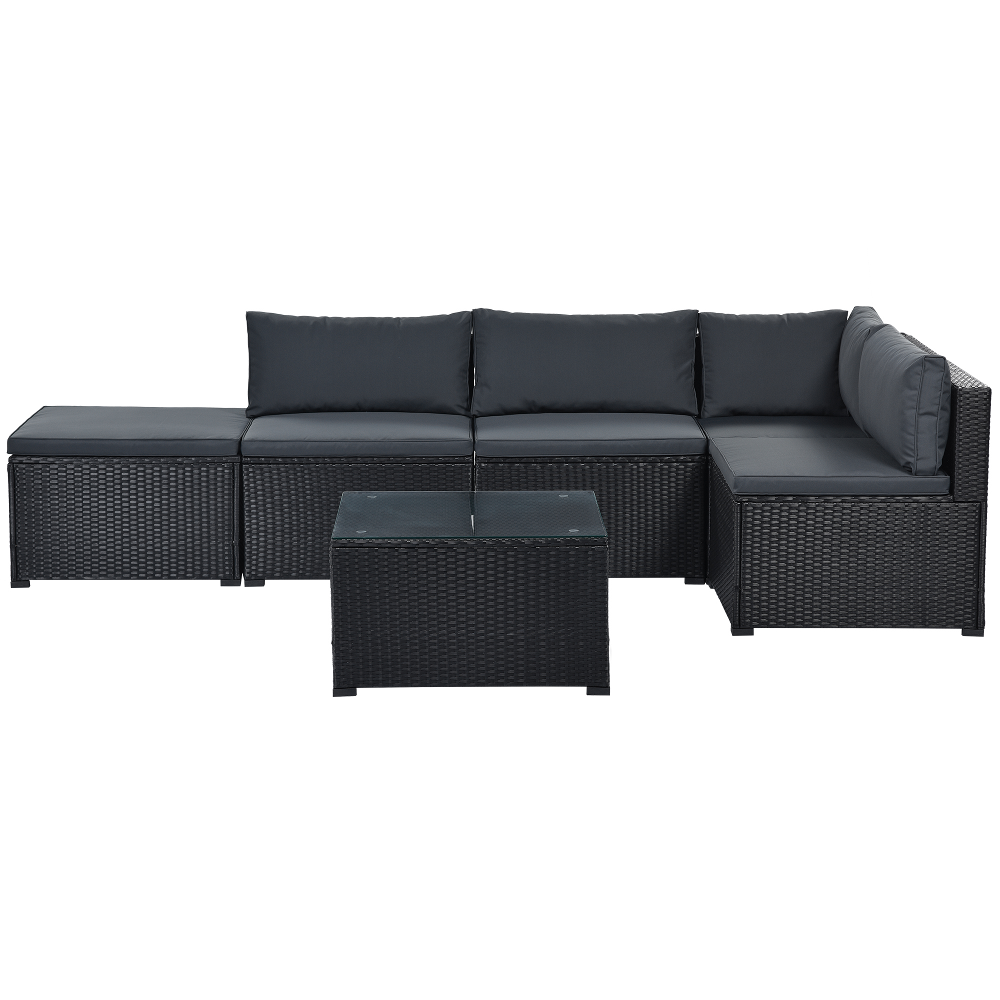 Mondawe 6-Piece Outdoor Furniture Set with PE Rattan Wicker, Patio Garden Sectional Sofa Chair, removable cushions (Black wicker, Beige cushion)-Mondawe