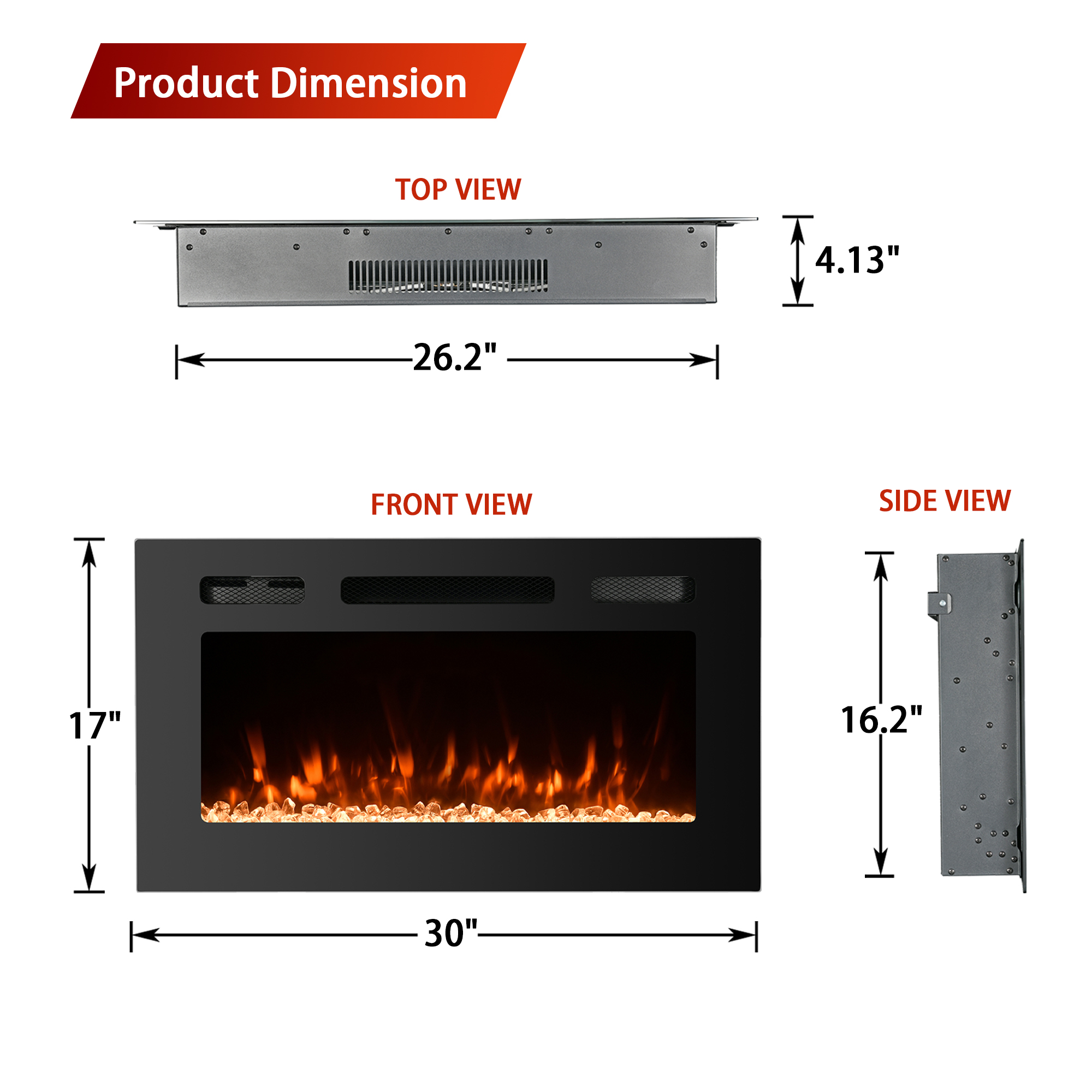 Mondawe 5000 Maximum BTUs 30/36/42/50 Inch W Black Fan-forced Electric  Fireplace