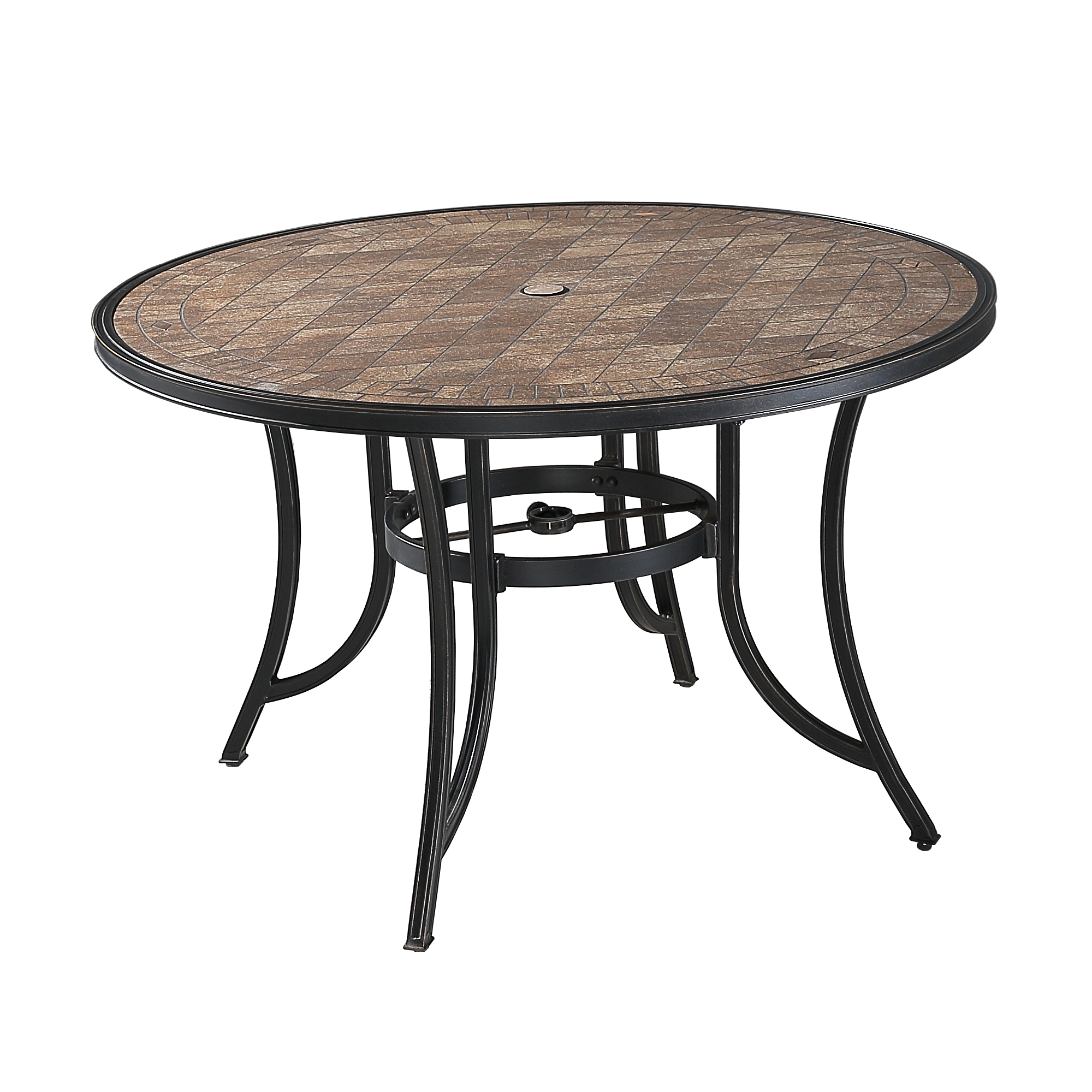 Mondawe Aluminum Patio Round Outdoor Dining Table Ceramic Tile Top Accent Table with Umbrella Hole-Mondawe