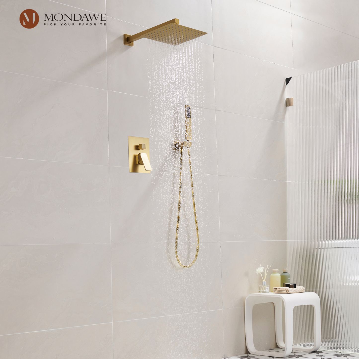 Mondawe 2 Functions Wall Mount Square Complete Shower System (Rough-In Valve Included)-Mondawe