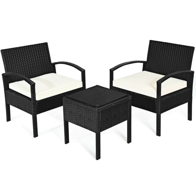 Mondawe 3 Pieces Outdoor Rattan Patio Conversation Set with Seat Cushions-Red-Mondawe