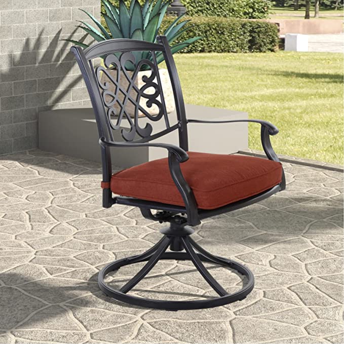 Mondawe Cast Aluminum Frame Patio Dining Swivel Chair with Cushion Set of 2-Mondawe
