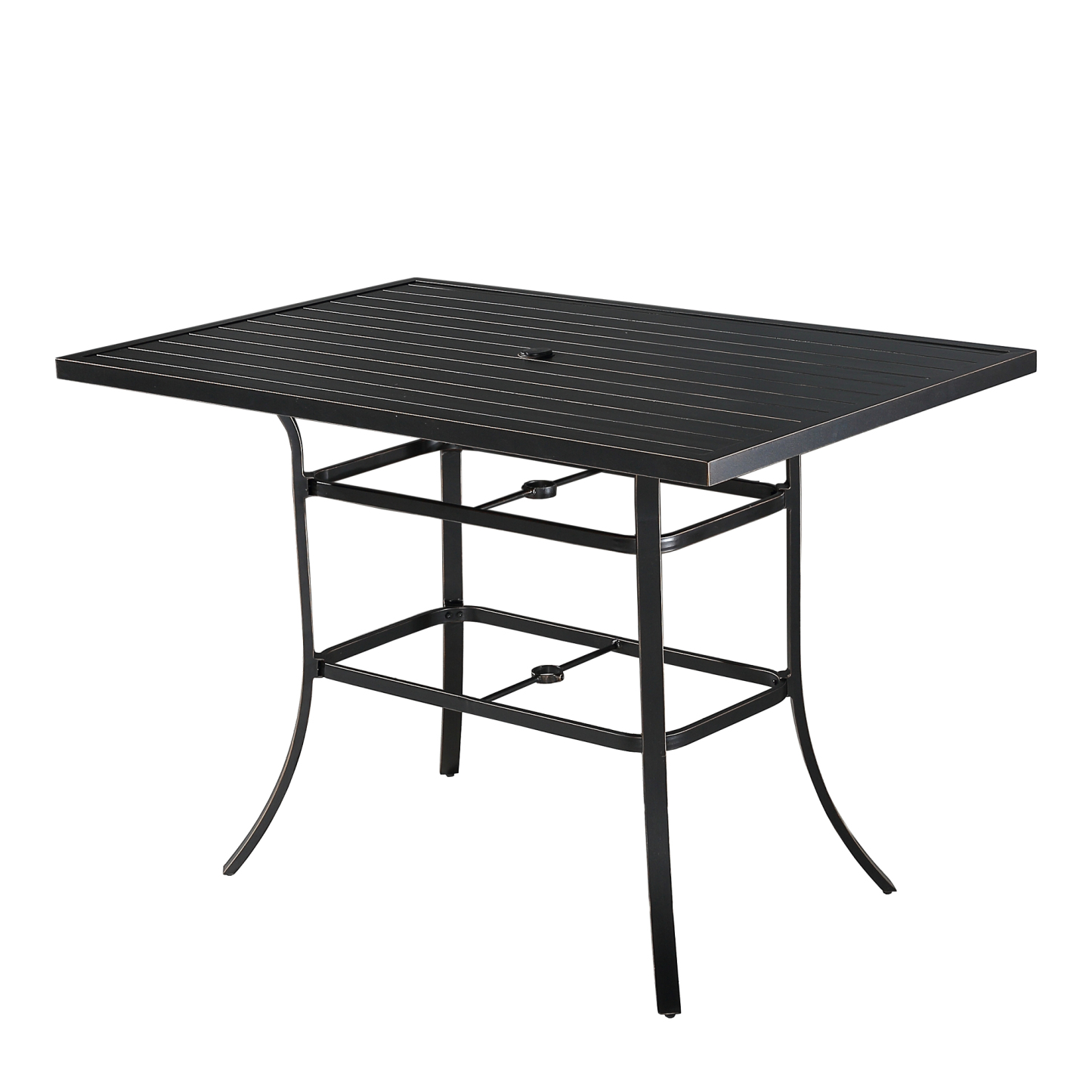 Mondawe Patio Rectangle Aluminum Frame Bar Height Outdoor Dining Table Accent Table with Umbrella Hole-Mondawe