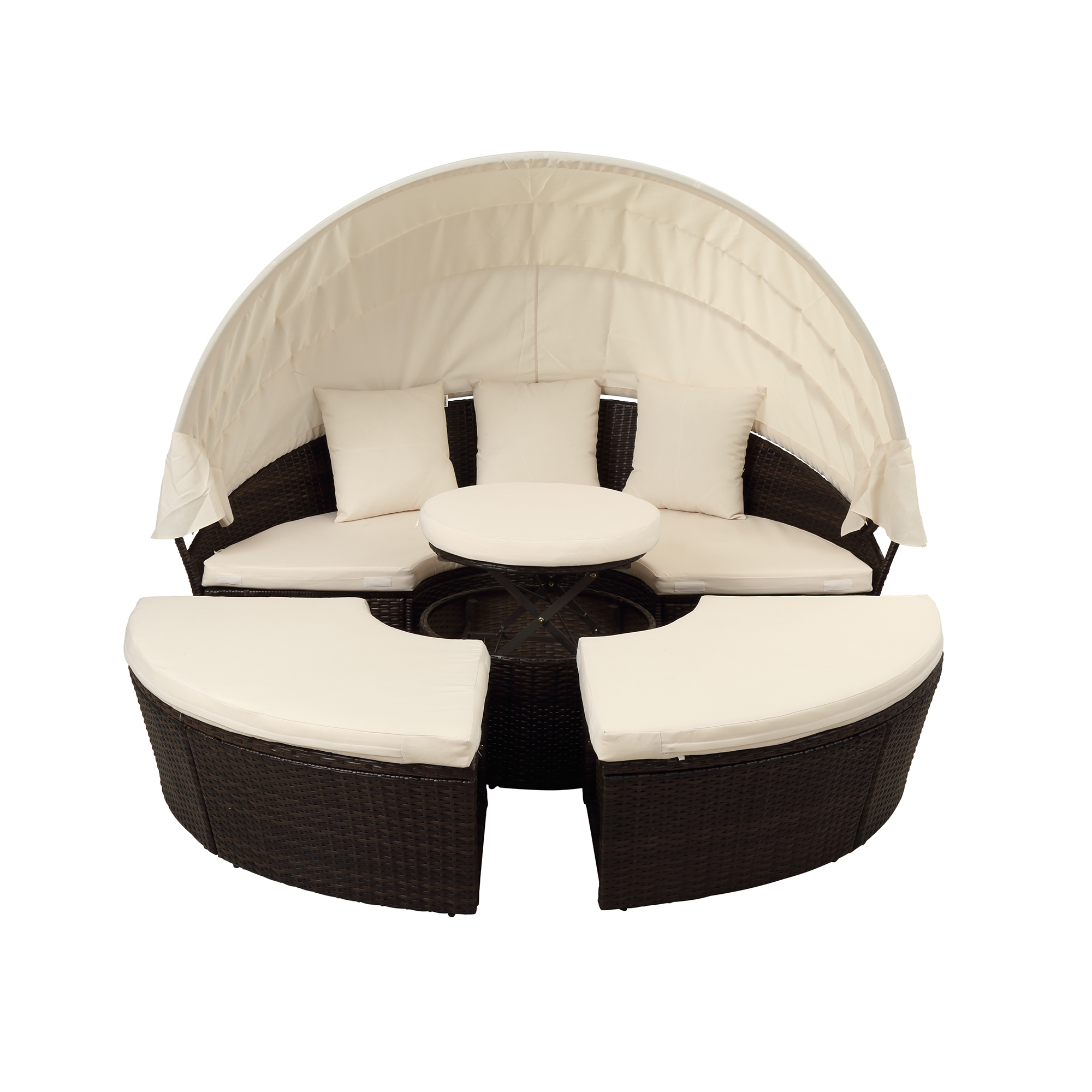Mondawe Patio Furniture Round Outdoor Sectional Sofa Set Rattan Daybed Sunbed with Retractable Canopy Separate Seating Removable Cushion-Mondawe