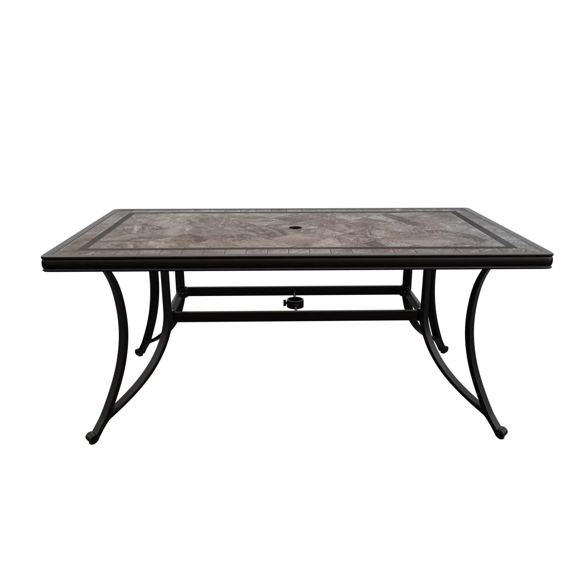 Mondawe Gray Frame Rectangle Aluminum 28 in. H Outdoor Dining Table with Umbrella Hole and Dark Gold Finished-Mondawe