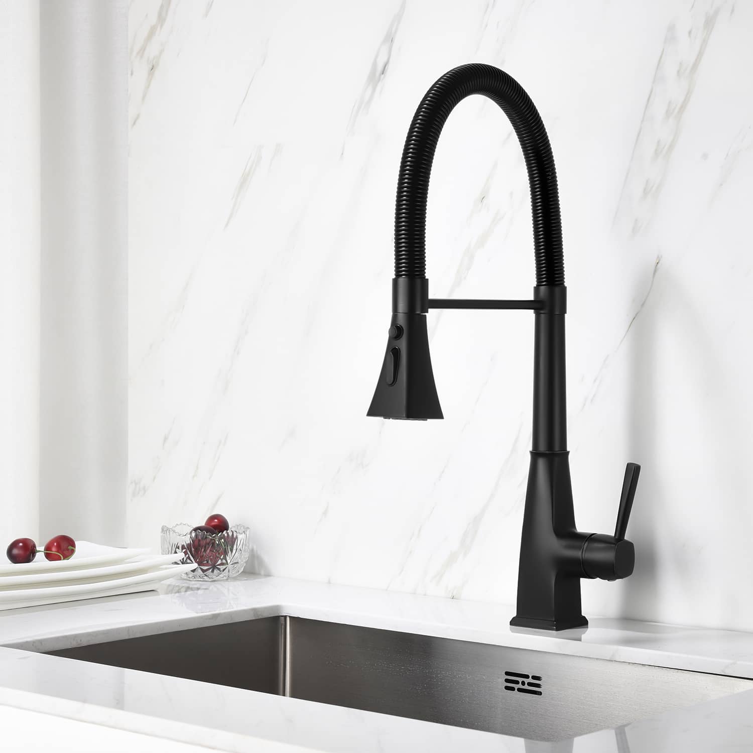 Mondawe 3 Function Black Kitchen Faucet with Pull Down Sprayer-Mondawe
