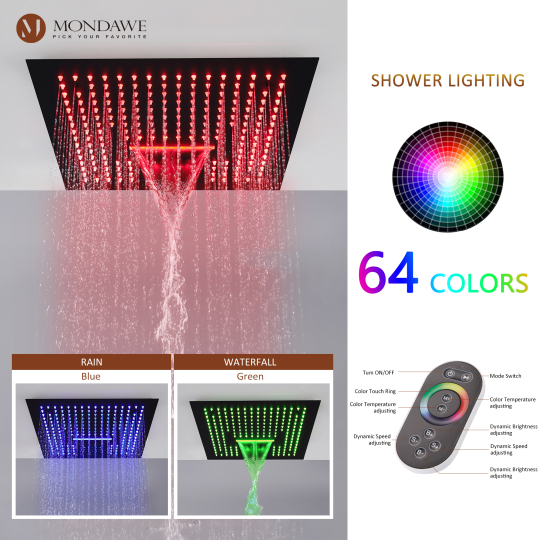 Mondawe 4Way Shower System with LED and Music Player in Black/Nickel