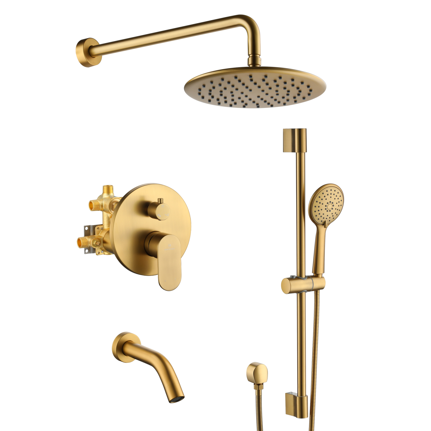 BG3-Mondawe Retro Series 2-Spray Patterns with 1.8 GPM 9 in. Rain Wall Mount Dual Shower Heads with Handheld and Spout