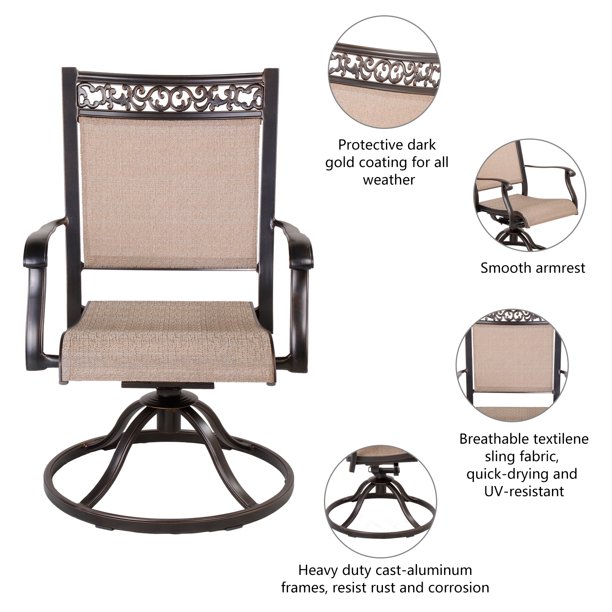 Mondawe Wicker Swivel Rocker Chair Cast Aluminum All-Weather Patio Dining Chair Set of 2-Mondawe