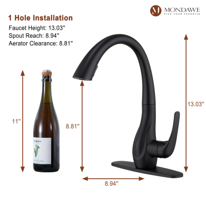 Mondawe Dual Function Mid Arc Pull Down Single Handle Deck Mount Kitchen Faucet-Mondawe