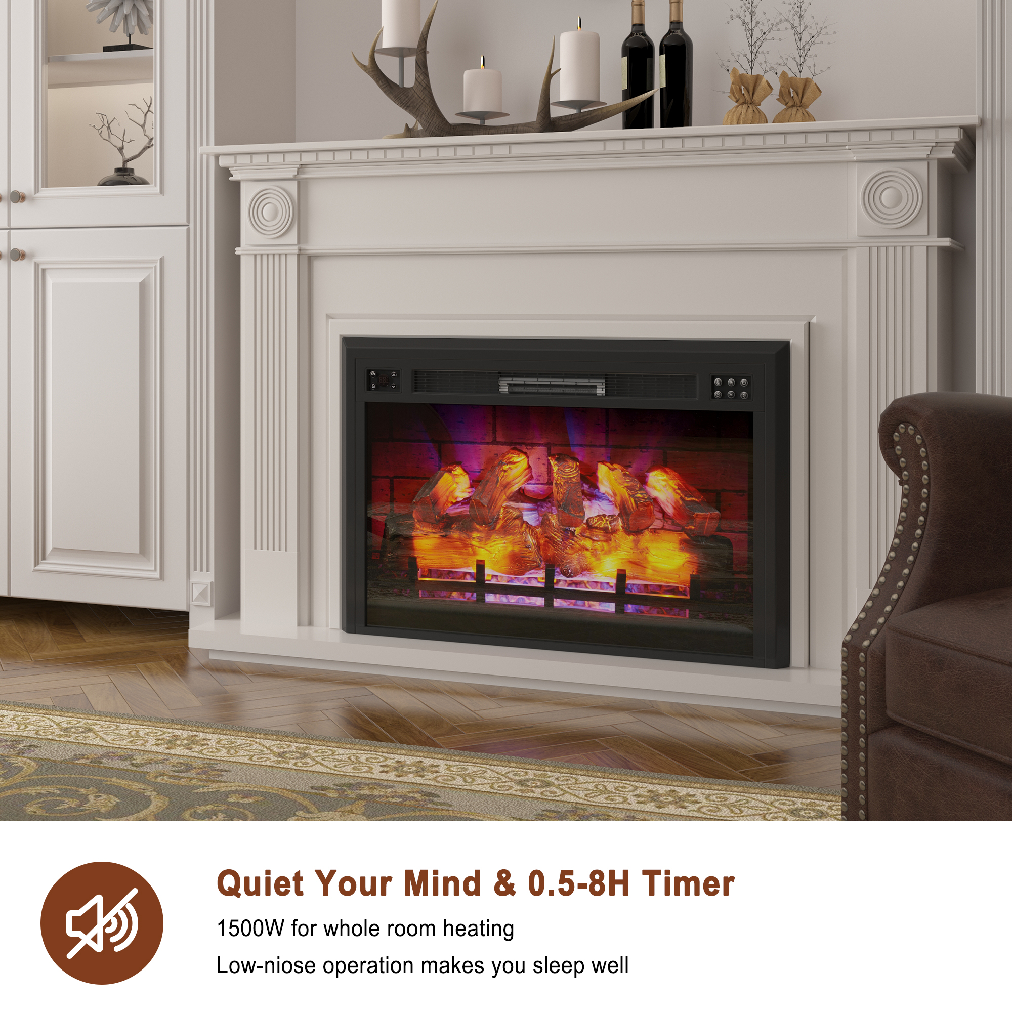 Mondawe 35 in. 5120 BTU Recessed Electric Fireplace with Remote Control & Double Overheat Protection-Mondawe