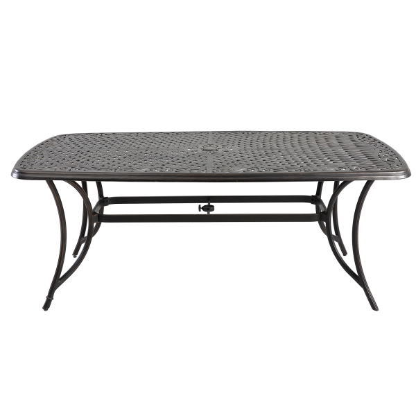 Mondawe Rectangular Round Corner Cast Aluminum Dining Table with Umbrella Hole(Black Gold)-Mondawe