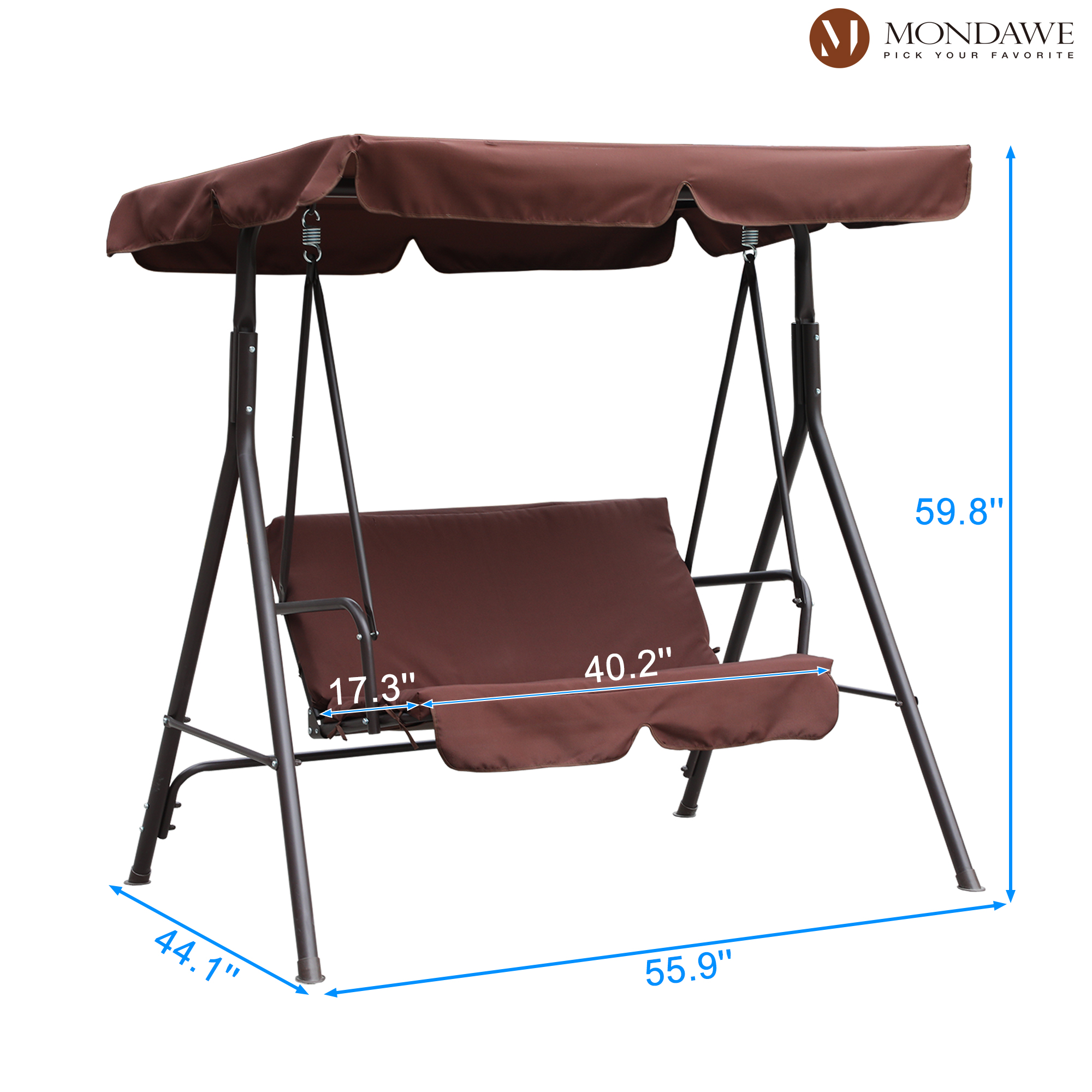 Mondawe Steel 2-Person Outdoor Canopy Swing Patio Swing Chair Porch Swing with Removable Cushion and Convertible Canopy-Mondawe